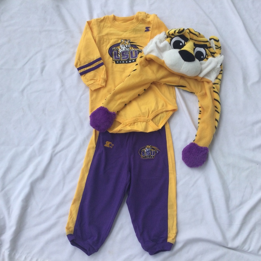 Team Starter LSU Onesie Jog Set with Mike the Tiger Hat, Size 18 Months